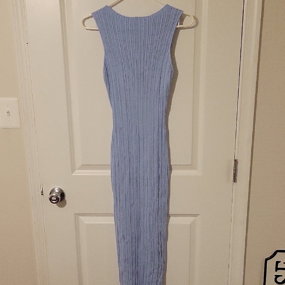 Sleeveless Ribbed Maxi Dress in Light Blue